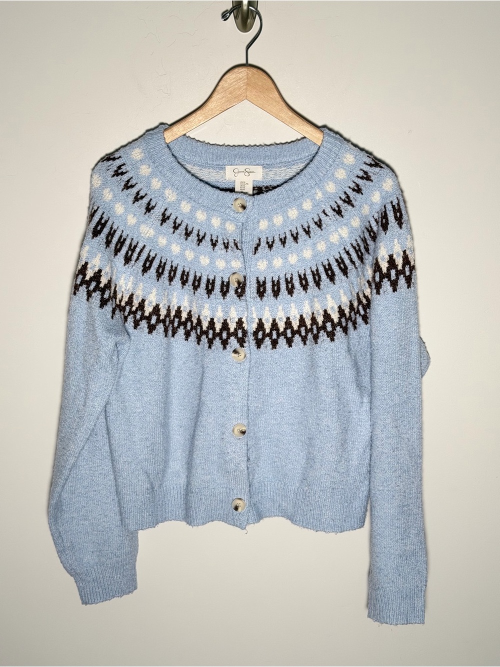 Jessica Simpson Light Blue Nordic Fair Isle Button-Up Cardigan